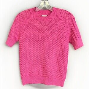 Varley Womens Lucy sweater short sleeve pink textured knit raglan sleeve XXS
